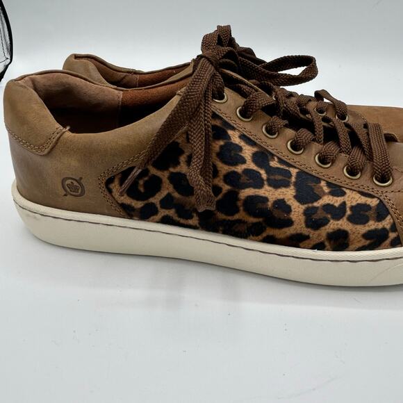 Born Sur Leopard Print Sneakers Women’s 9M Brown Leather Lace‑Up Low Top - Picture 7 of 13